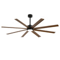 A large ceiling fan with 8long brown wood grain blades and a black central motor housing, shown against a plain white background.#woodgrain

