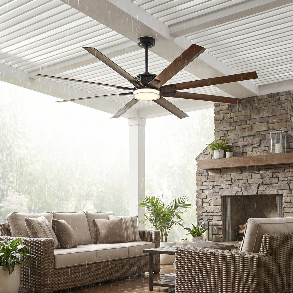 XCWIIE 806 Walnut-Style Outdoor Smart Ceiling Fan with Light