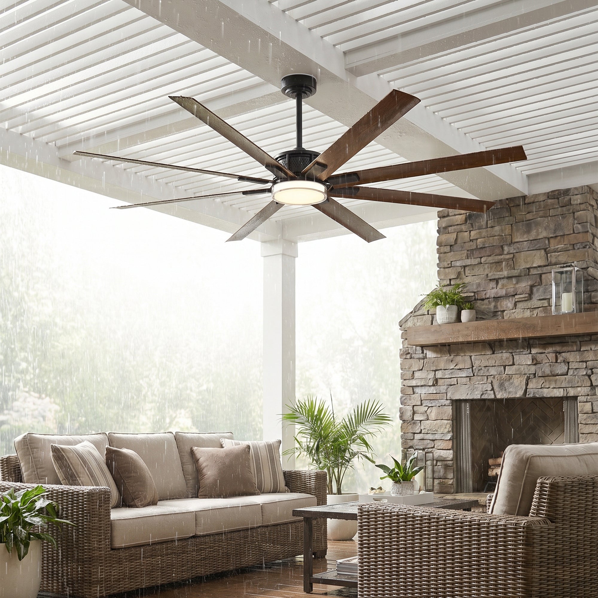 XCWIIE 806 Walnut-Style Outdoor Smart Ceiling Fan with Light