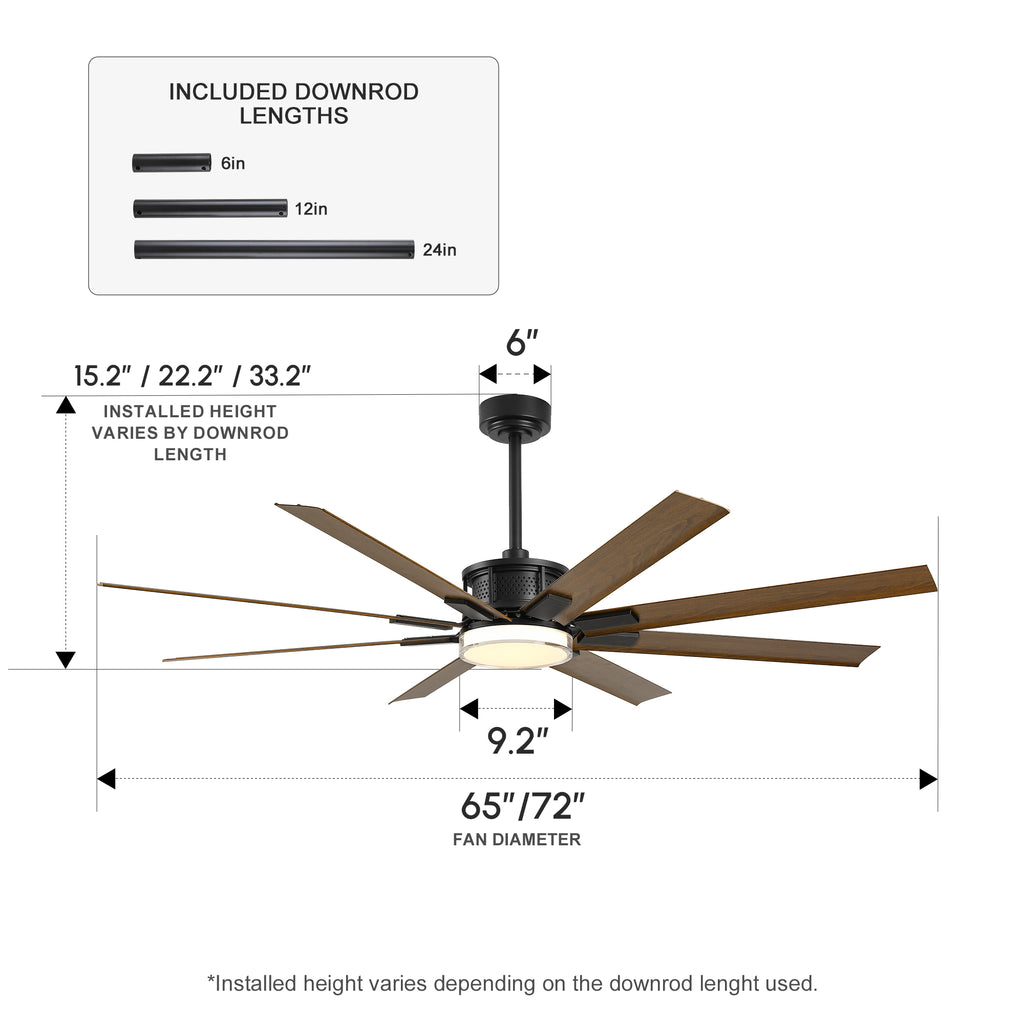 XCWIIE 806 Walnut-Style Outdoor Smart Ceiling Fan with Light