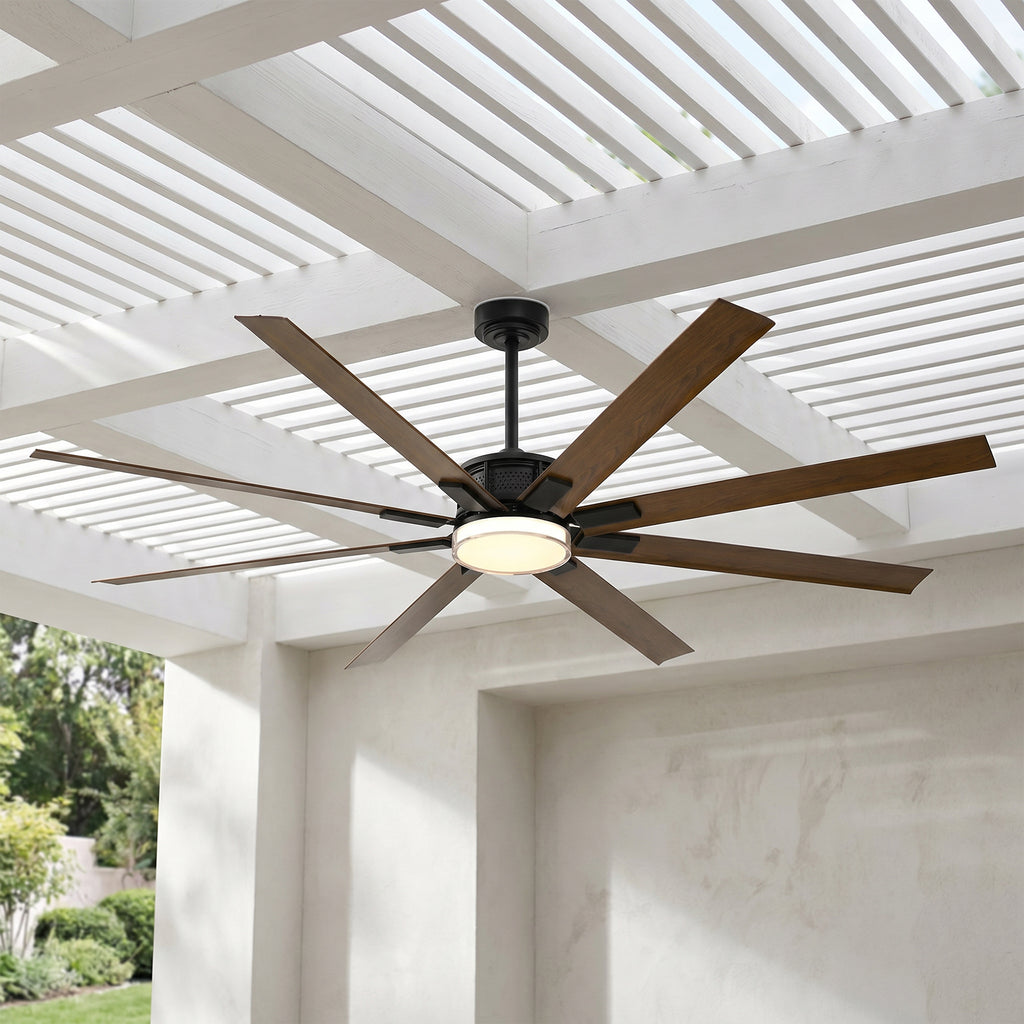 XCWIIE 806 Walnut-Style Outdoor Smart Ceiling Fan with Light