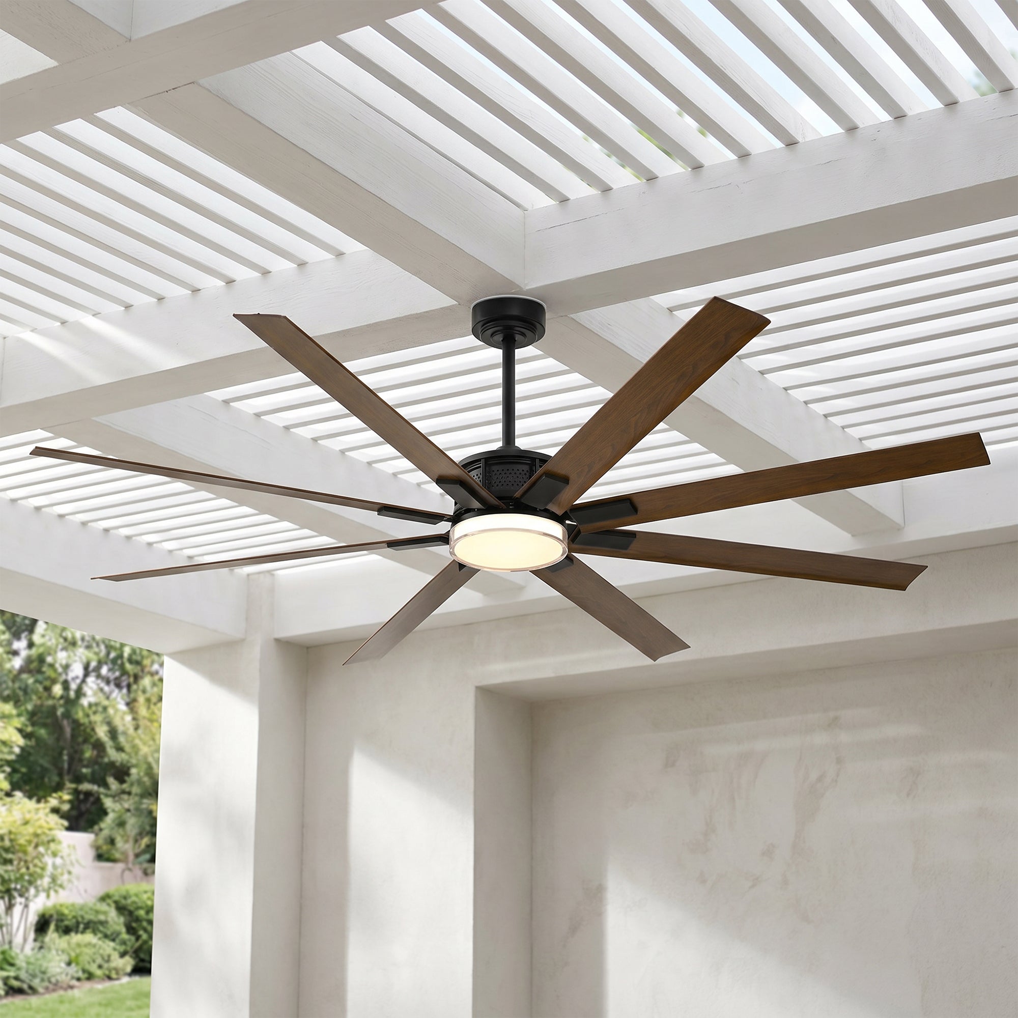XCWIIE 806 Walnut-Style Outdoor Smart Ceiling Fan with Light